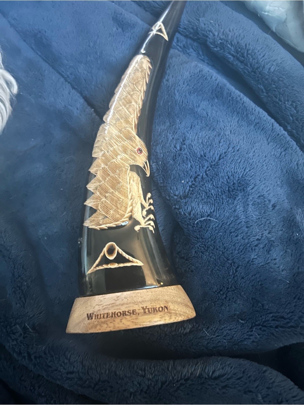 Whitehorse Yukon Decorative Black Horn with Gold Eagle Accent